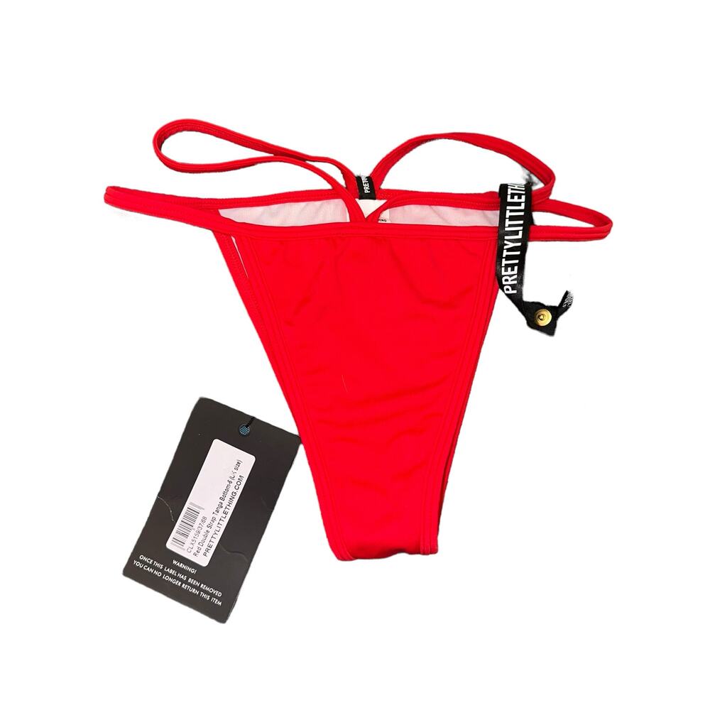 NWT PrettyLittleThing Red Double Strap Tanga Bikini Bottoms Size 2‎ Cheeky Swim